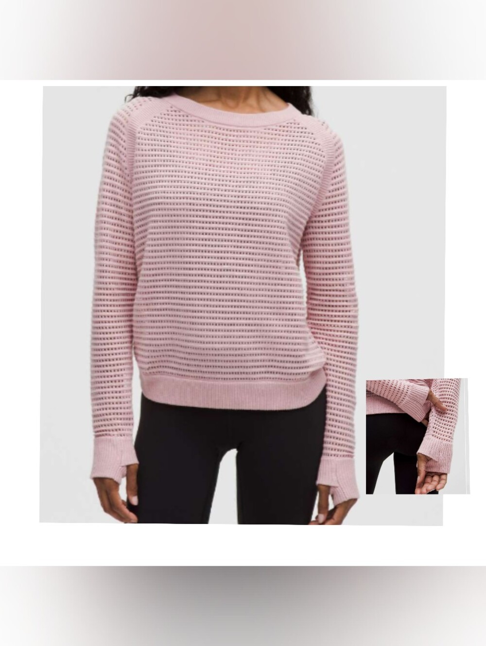 Lululemon Rest Less Pink Mesh Open Knit Sweater Long Sleeve Thumbholes Yoga - S